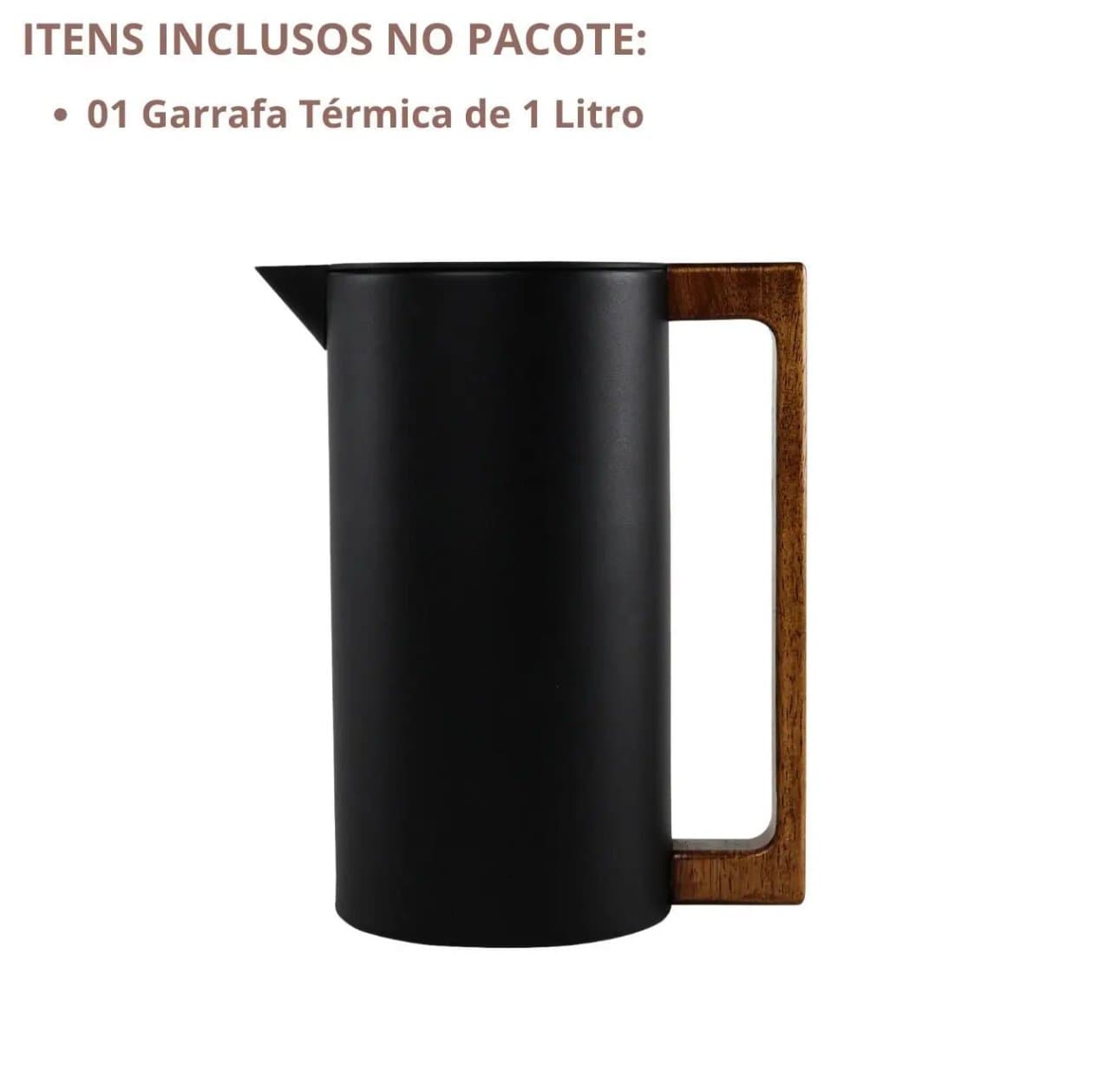 Garrafa Térmica 1 Litro Inox Cabo Madeira - Preto — imagem 7