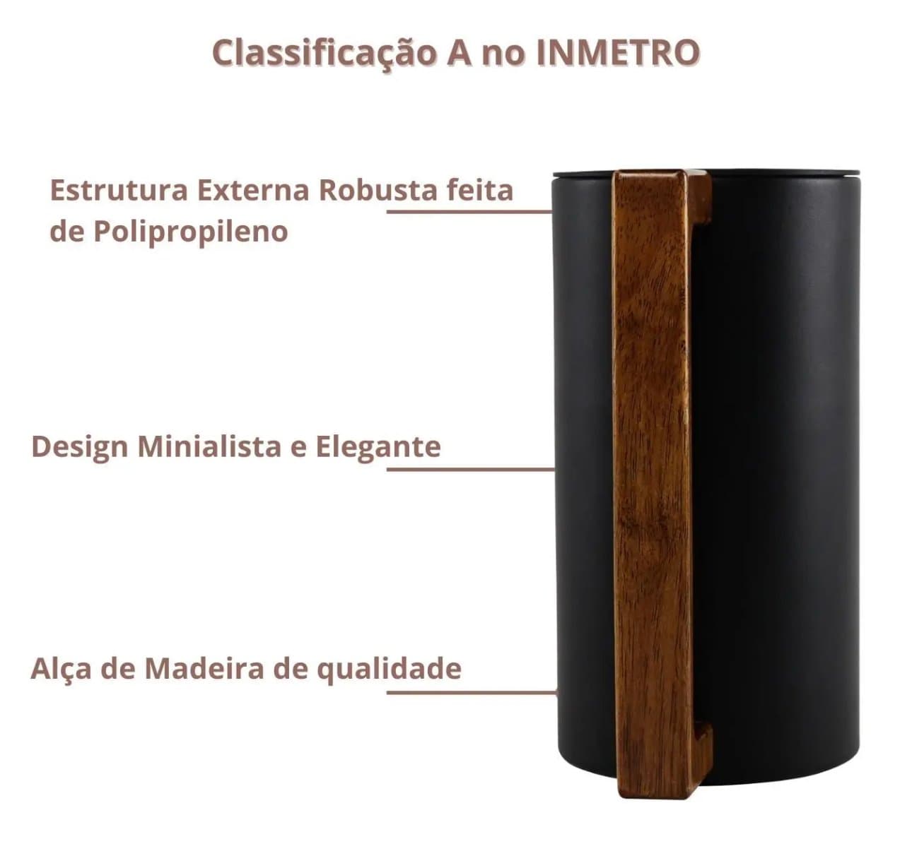 Garrafa Térmica 1 Litro Inox Cabo Madeira - Preto — imagem 6