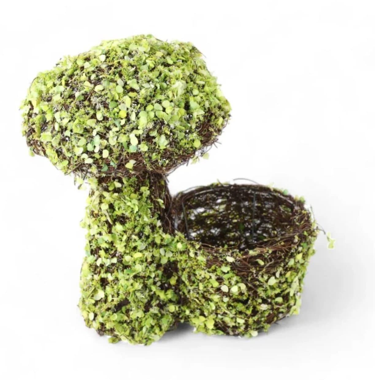 Enfeite Decorativo Rústico - Cesta com Cogumelo e Folhas Verdes - 26cm — imagem 2