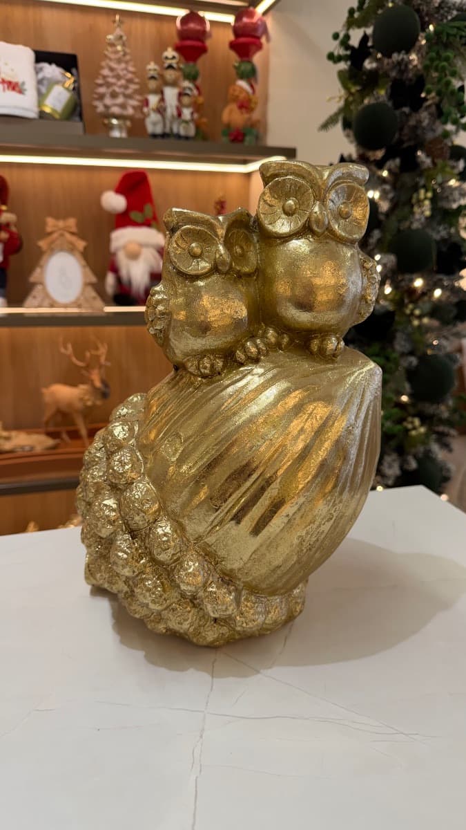 Dupla de Corujas Decorativas Douradas - 31 cm — imagem 3
