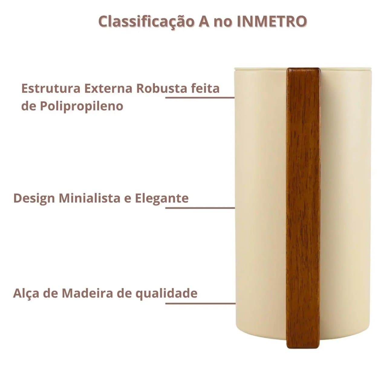 Garrafa Térmica 600ml Inox Cabo Madeira - Bege — imagem 7