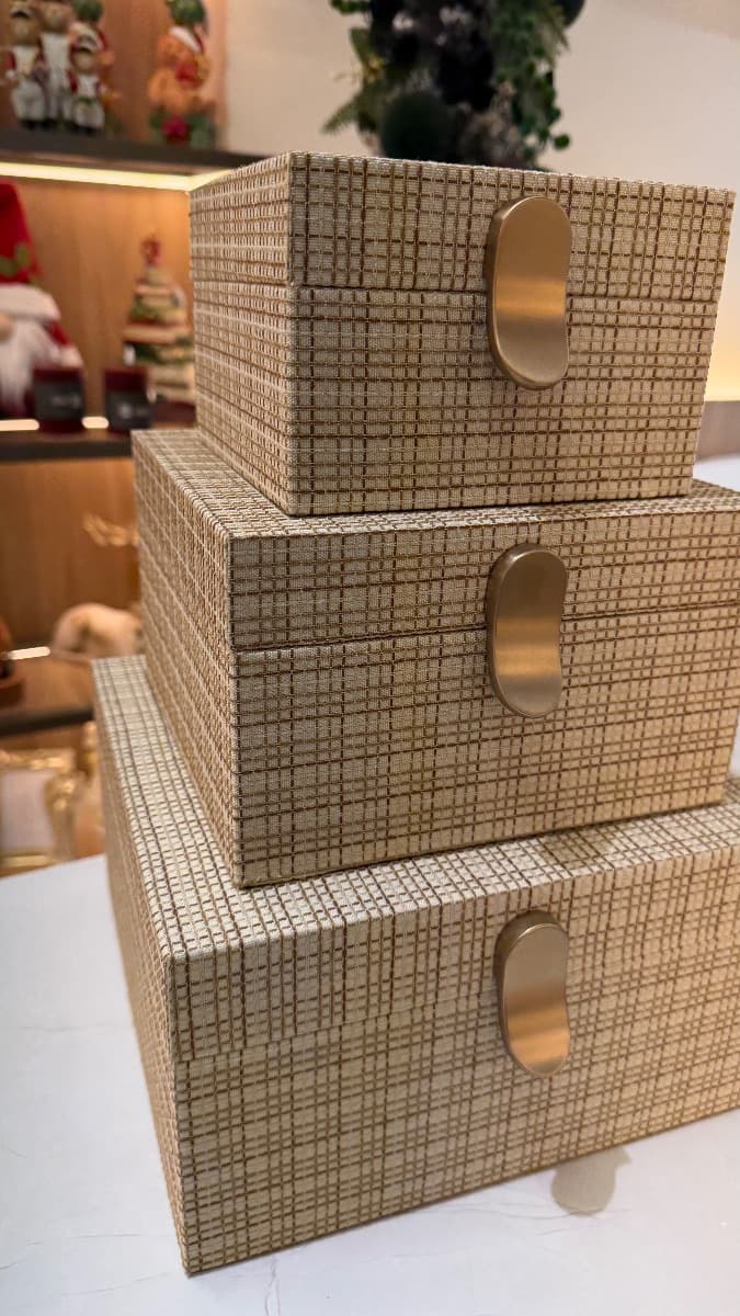 Kit de Caixas Retangulares em MDF com Palha Entrelaçada – 3 Peças — imagem 3