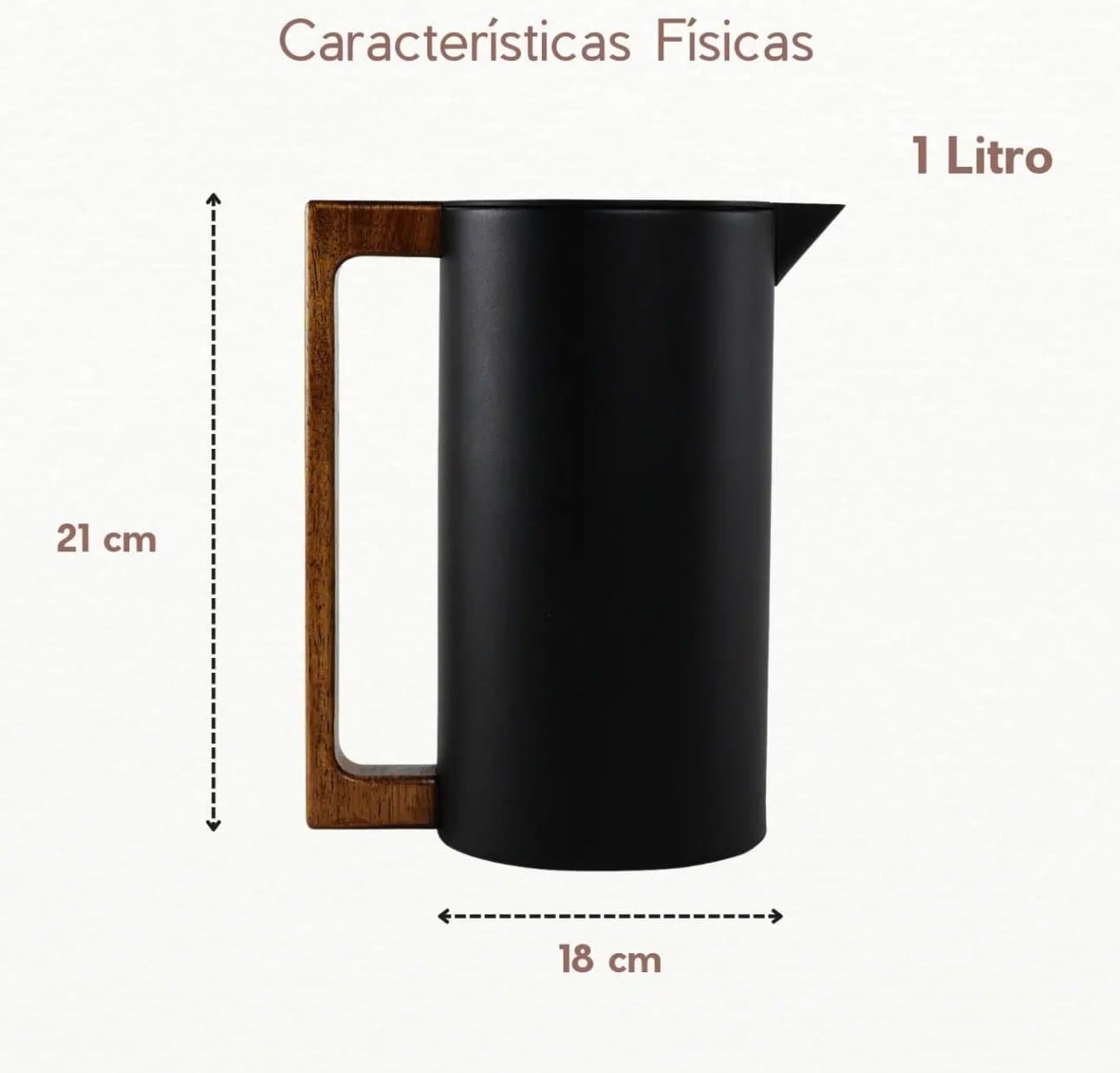 Garrafa Térmica 1 Litro Inox Cabo Madeira - Preto — imagem 3