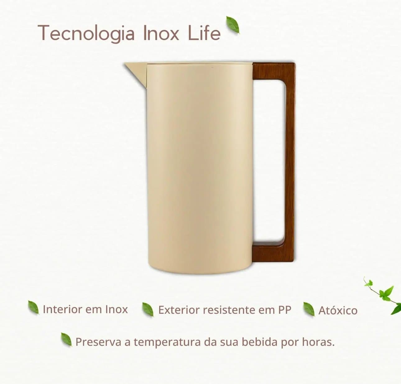 Garrafa Térmica 1 Litro Inox Cabo Madeira - Bege — imagem 4