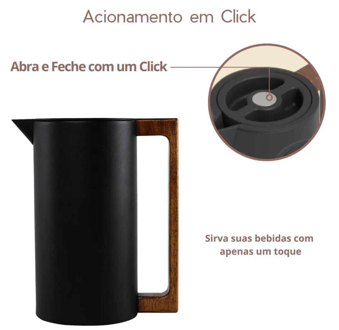 Garrafa Térmica 1 Litro Inox Cabo Madeira - Preto — imagem 5