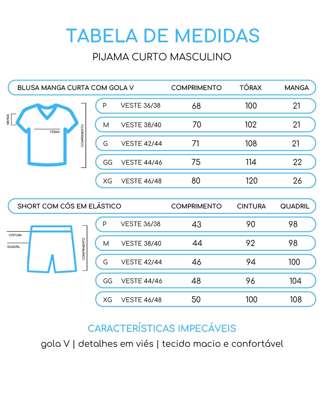 Pijama Masculino Curto - Azul Geada — imagem 2