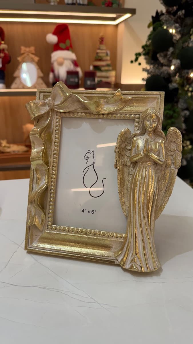 Porta-Retrato Decorativo com Anjo Dourado - 22,2cm