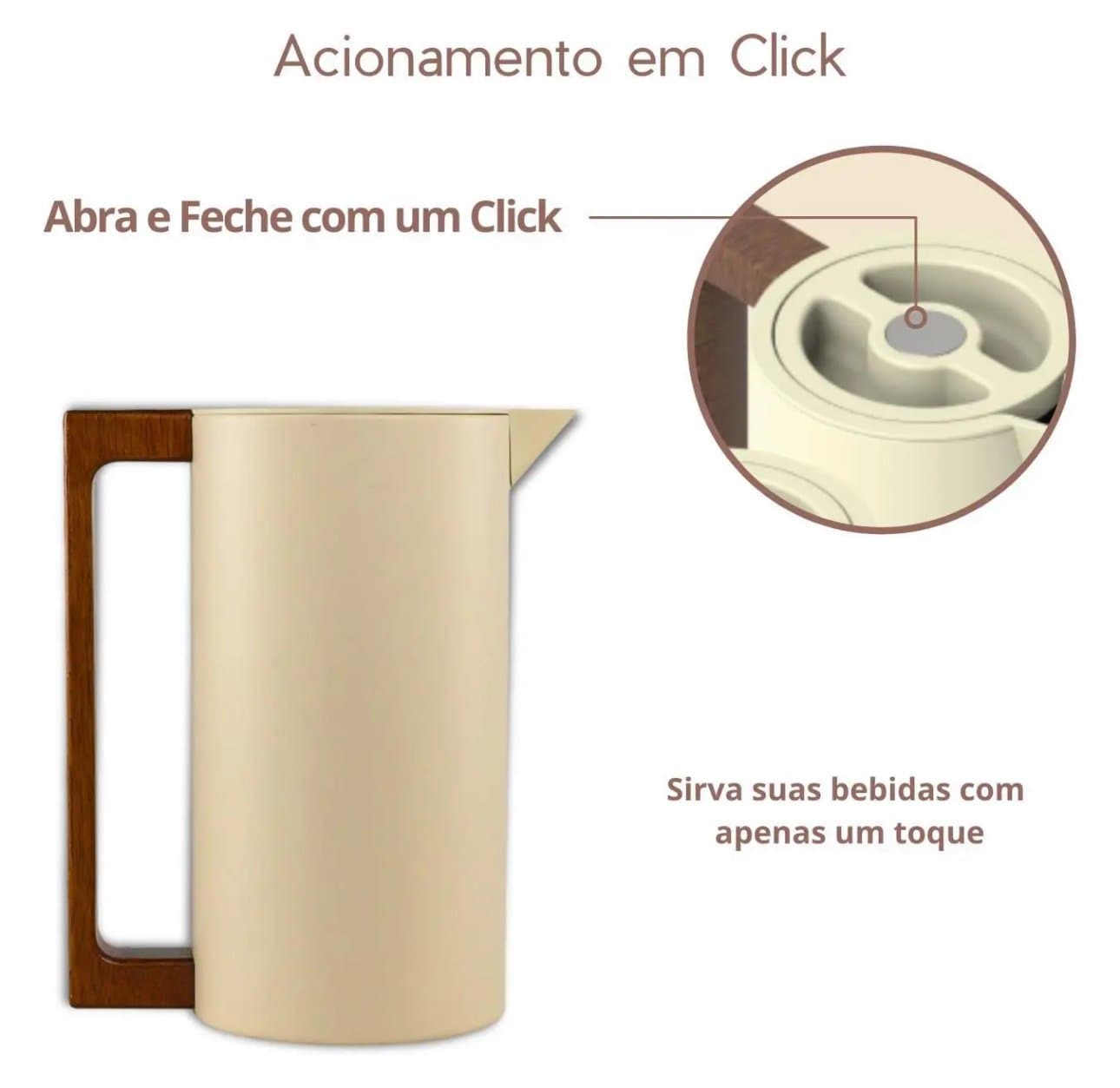 Garrafa Térmica 1 Litro Inox Cabo Madeira - Bege — imagem 8