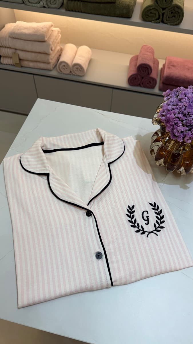Pijama Americano Curto - Listrado Rosa — imagem 2