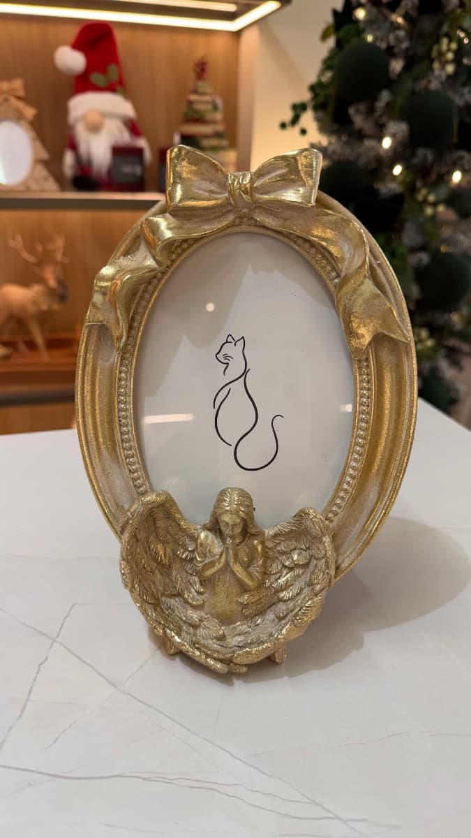 Porta-Retrato Decorativo com Anjo Dourado - 22cm 
