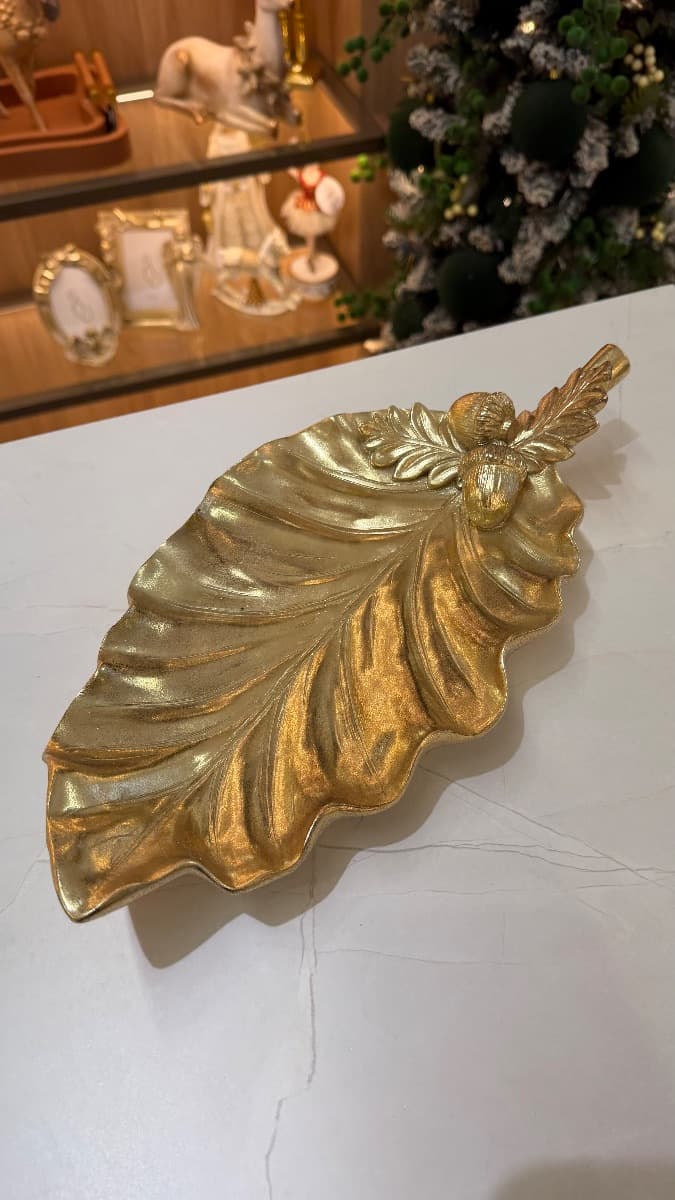 Travessa Decorativa Folha Dourada - 35cm