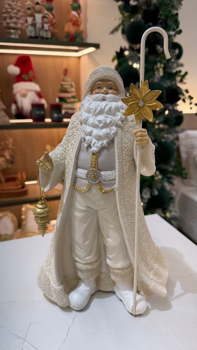 Papai Noel Decorativo Off-White com Detalhes Dourados – 32 cm — imagem 2