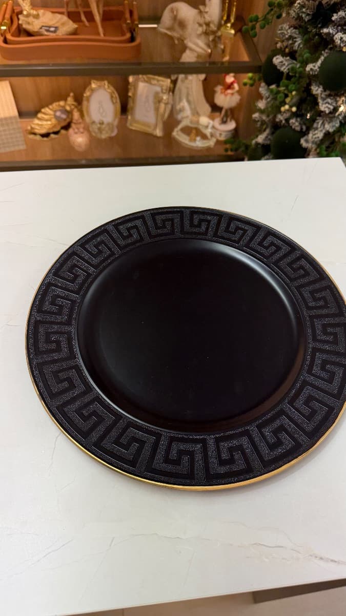 Sousplat Preto com Borda Metalizada Dourada - 33 cm — imagem 2