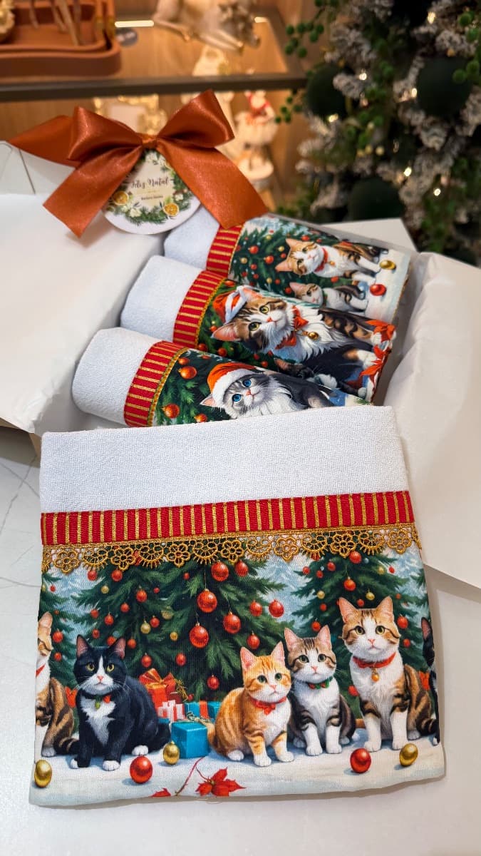Panos de Prato – Gatinhos de Natal