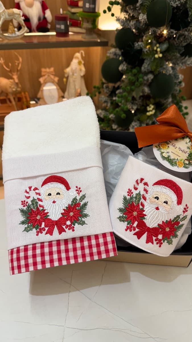 Kit Lavabo Linho Papai Noel