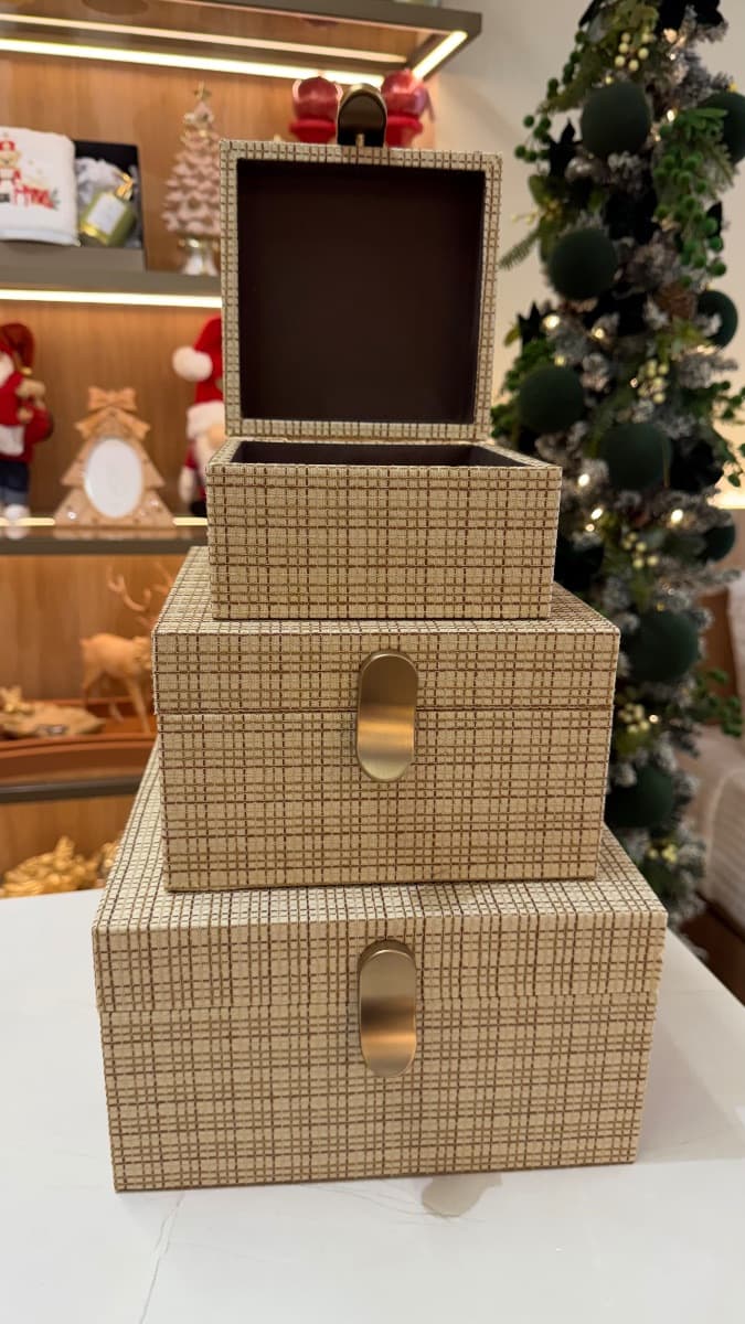 Kit de Caixas Retangulares em MDF com Palha Entrelaçada – 3 Peças — imagem 2
