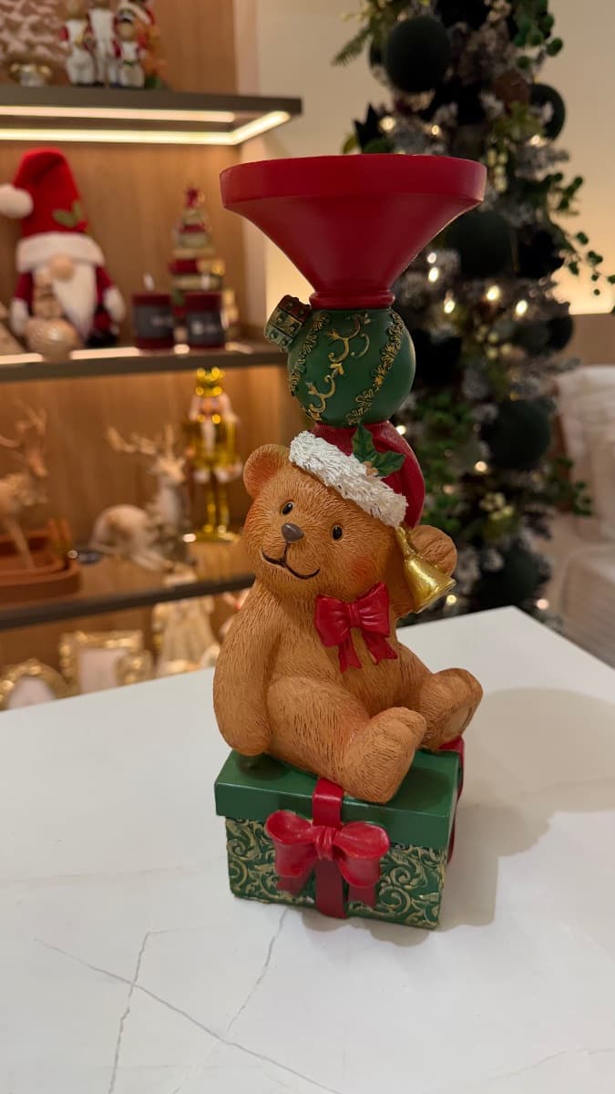 Urso Decorativo Natalino com Porta-Vela – 29 cm — imagem 2