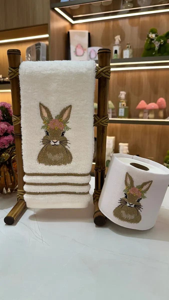 Toalha Lavabo e Porta Papel H - Coelho