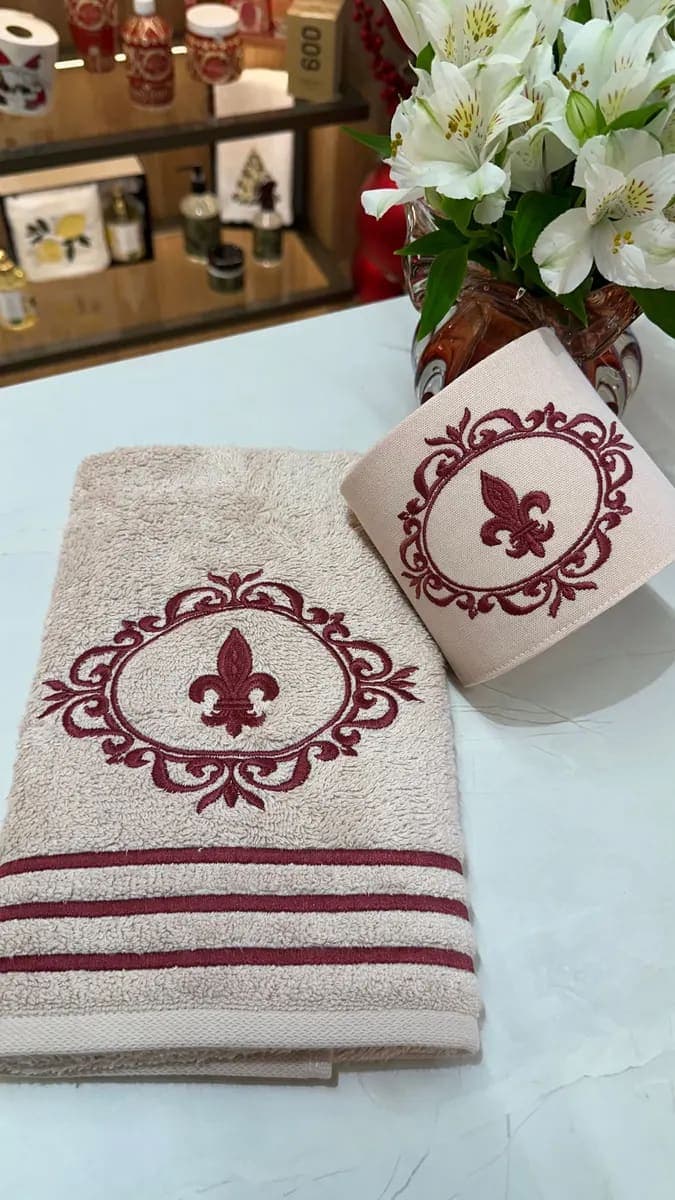 Toalha Rosto e Porta Palel Nocciola Monograma