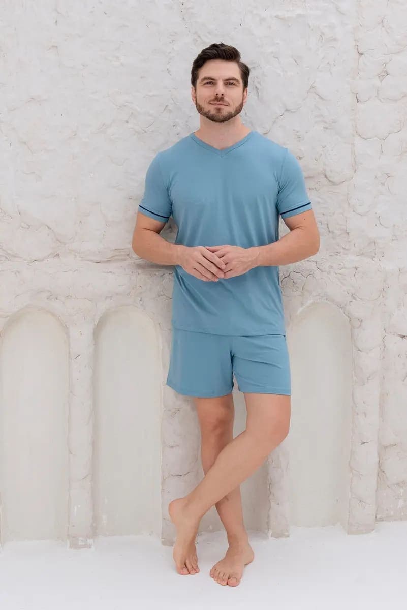 Pijama Masculino Curto - Azul Geada