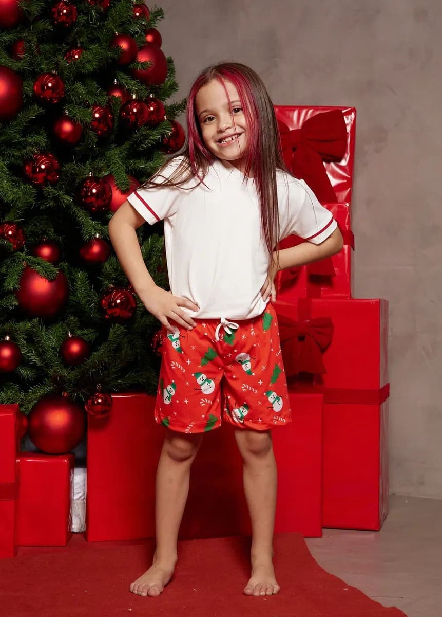 Pijama Infantil Feminino Curto - Boneco de Neve