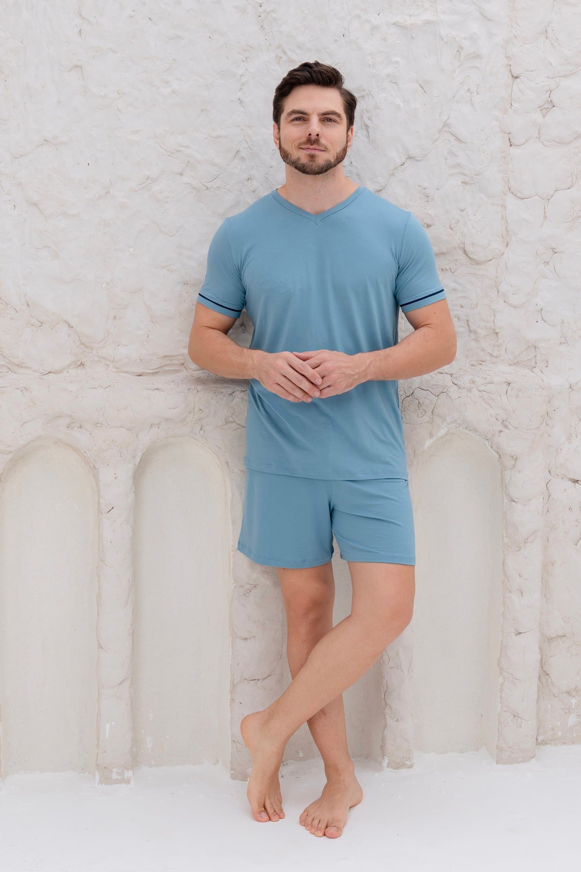 Pijama Masculino Curto - Azul Geada