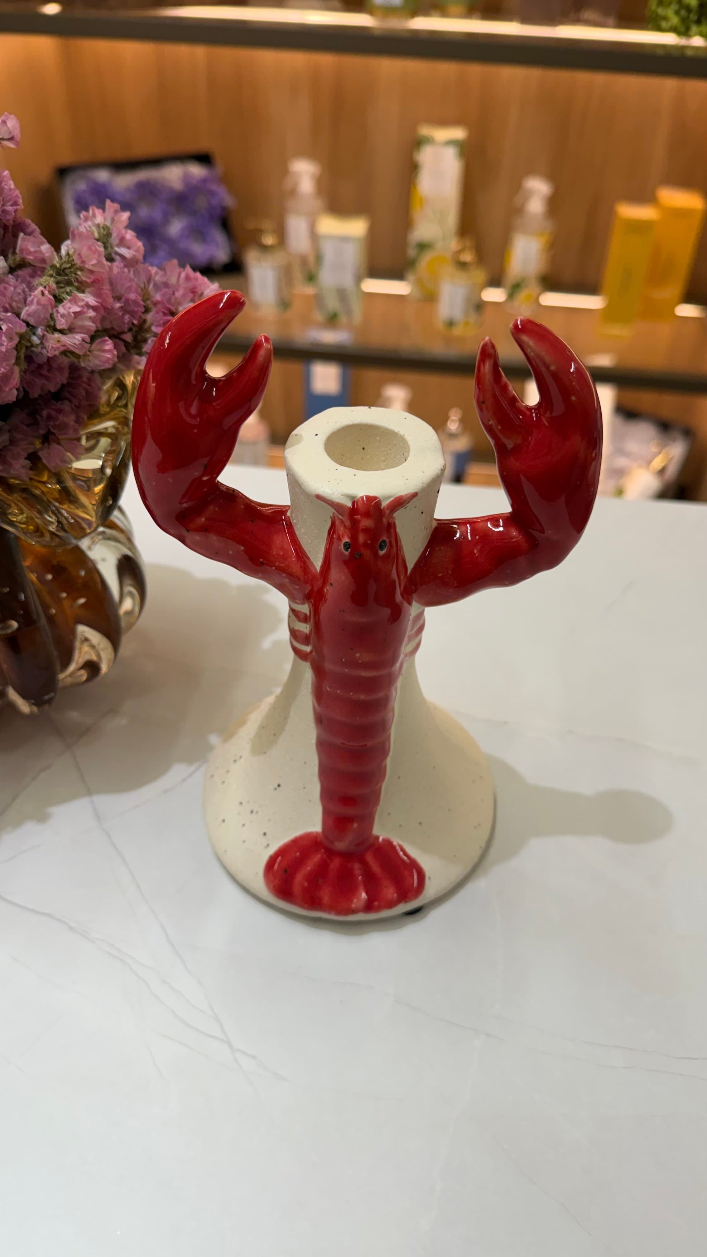 Castiçal Cerâmica Lagosta Vermelho e Branco — imagem 1
